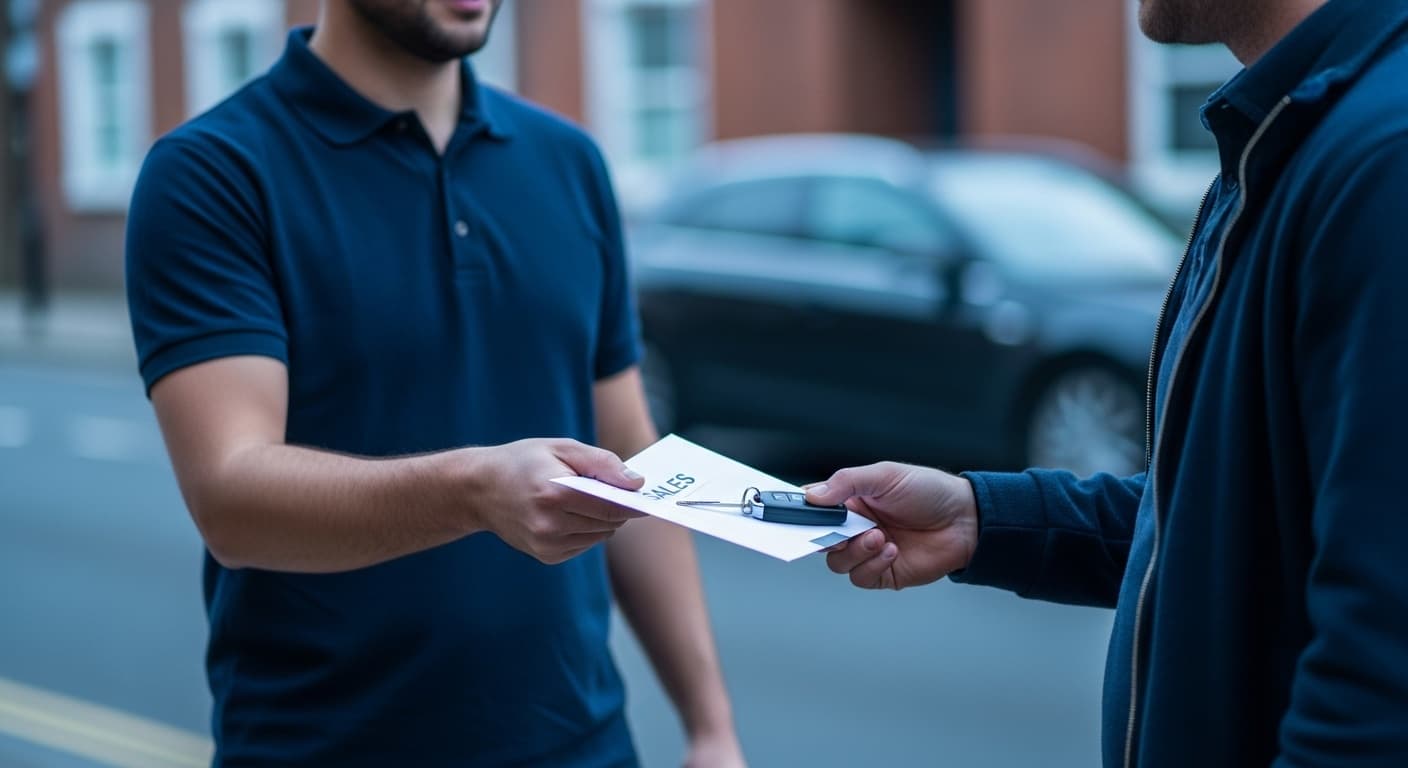A London cab driver beside his private-hire car on a residential street